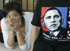 People celebrate Obama's victory in Manila, Phillipines 